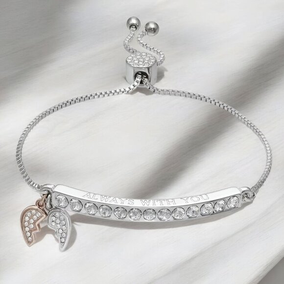 “Always With You” Swarovski Crystal Bracelet – Angel Wing Charm Adjustable - Picture 3 of 7
